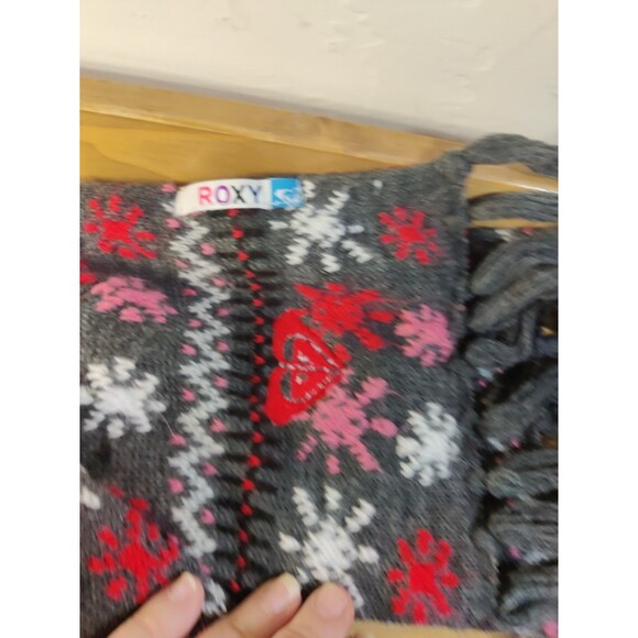 ROXY KNIT YARN ARGYLE Snowflake SCARF ACRYLIC Red Pink BLACK GREY WHITE ~6x56" - Picture 3 of 5